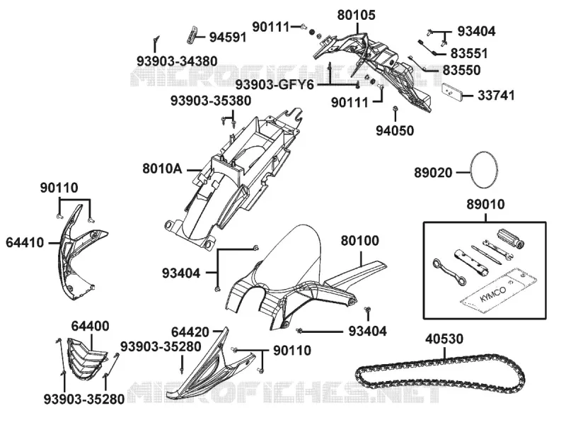 GARDE BOUE ARRIERE - CHAINE DE TRANSMISSION Kymco moto 125 CK CK 1 125 4T EURO 3  CK 1 125 4T EURO 3